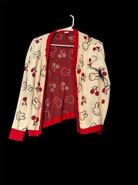 miffy Cream Cardigan with Red Trim and Cherry Motif with Bunnies